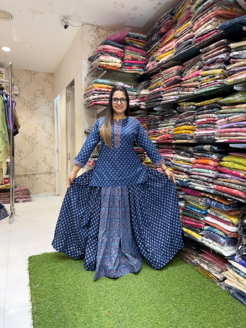 Gopi Dress Pure Cotton Blue 3pc Set
