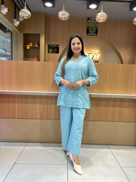 Pure Cotton Peacock Sky Bule 2pc Set