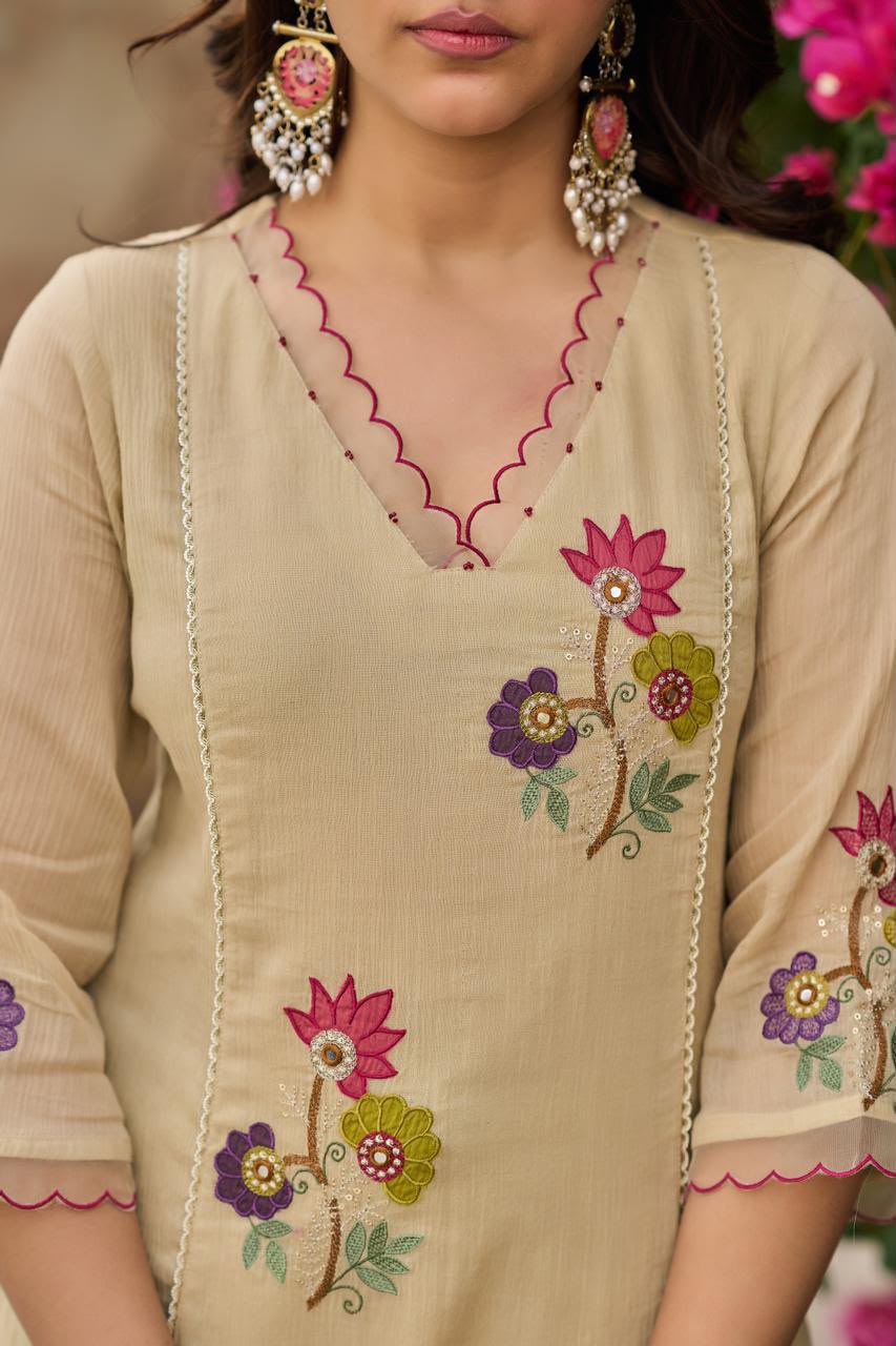 Pure Crush Banaras Mull Chanderi cream of white 3pc Set
