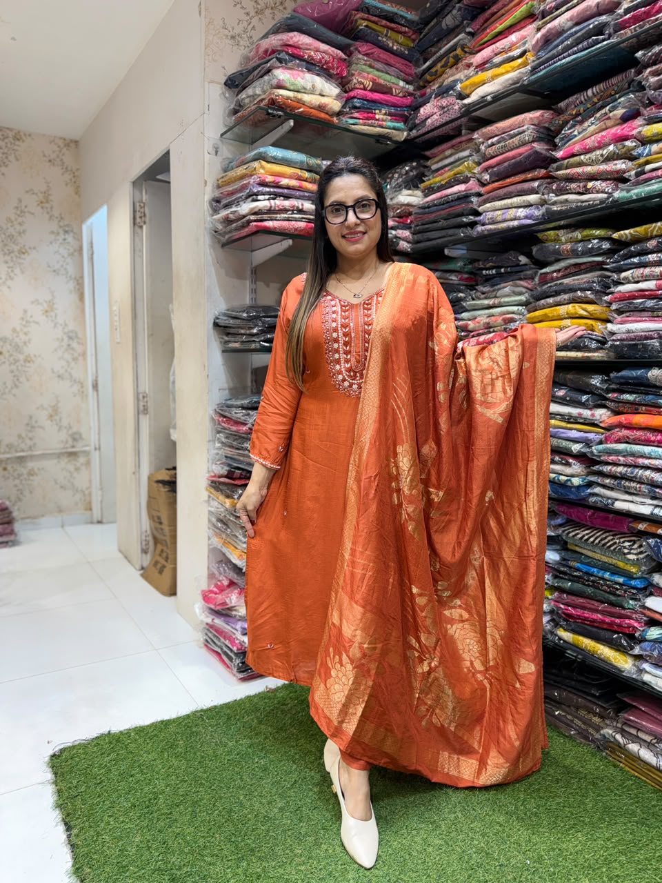 Pure Dola Silk Rust 3pc Set