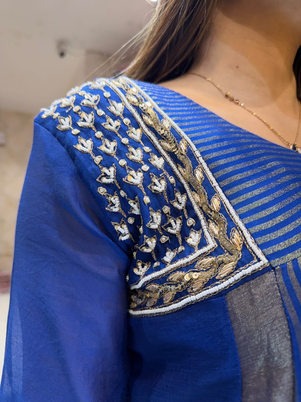 Pure Banaras Mull Chanderi Blue 3pc Set