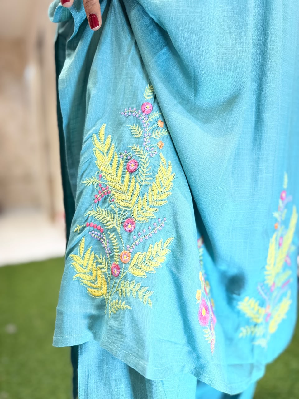 Pure Slub Cotton Aqua Blue 2pc Set