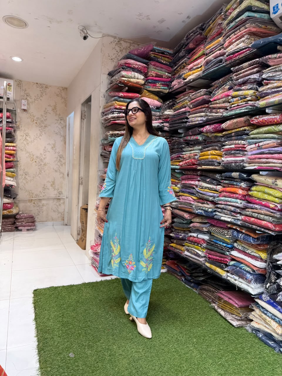 Pure Slub Cotton Aqua Blue 2pc Set