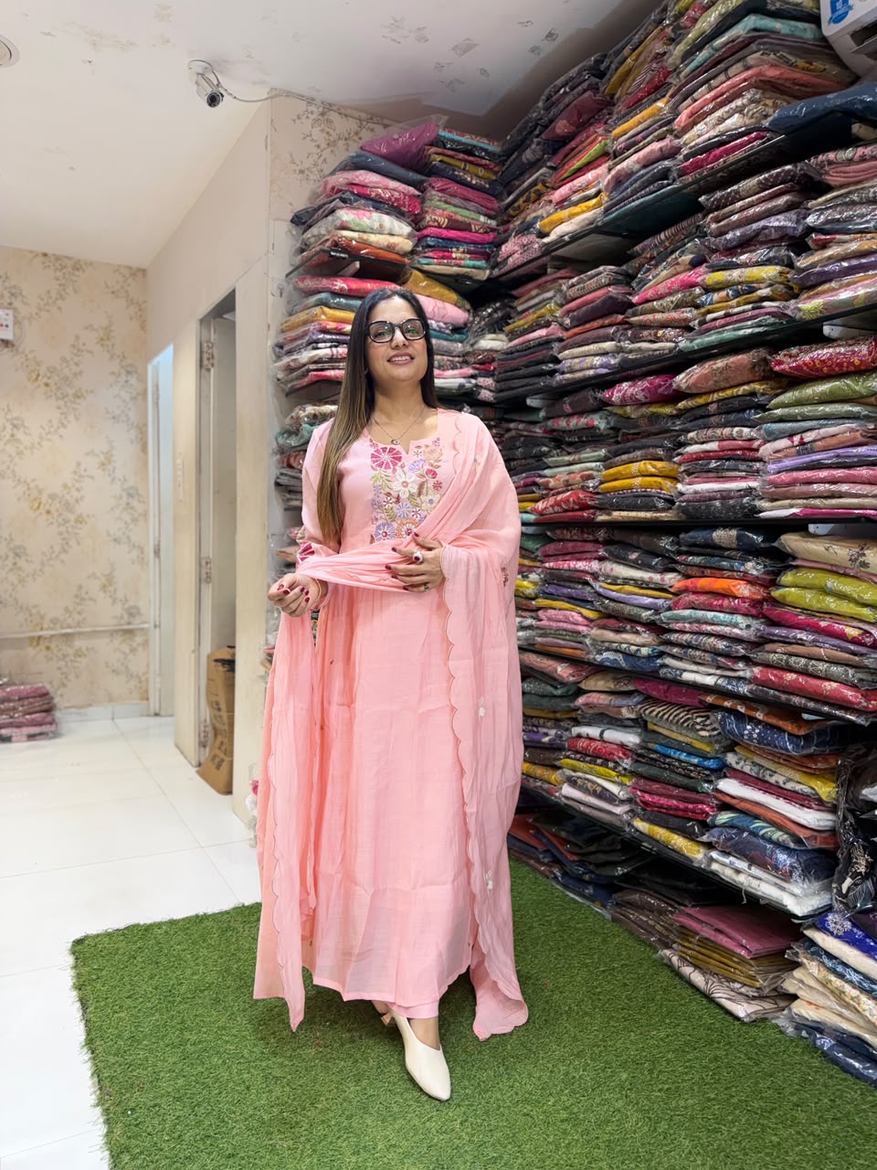 Pure Raw Silk Baby Pink Anarkali 3pc Set