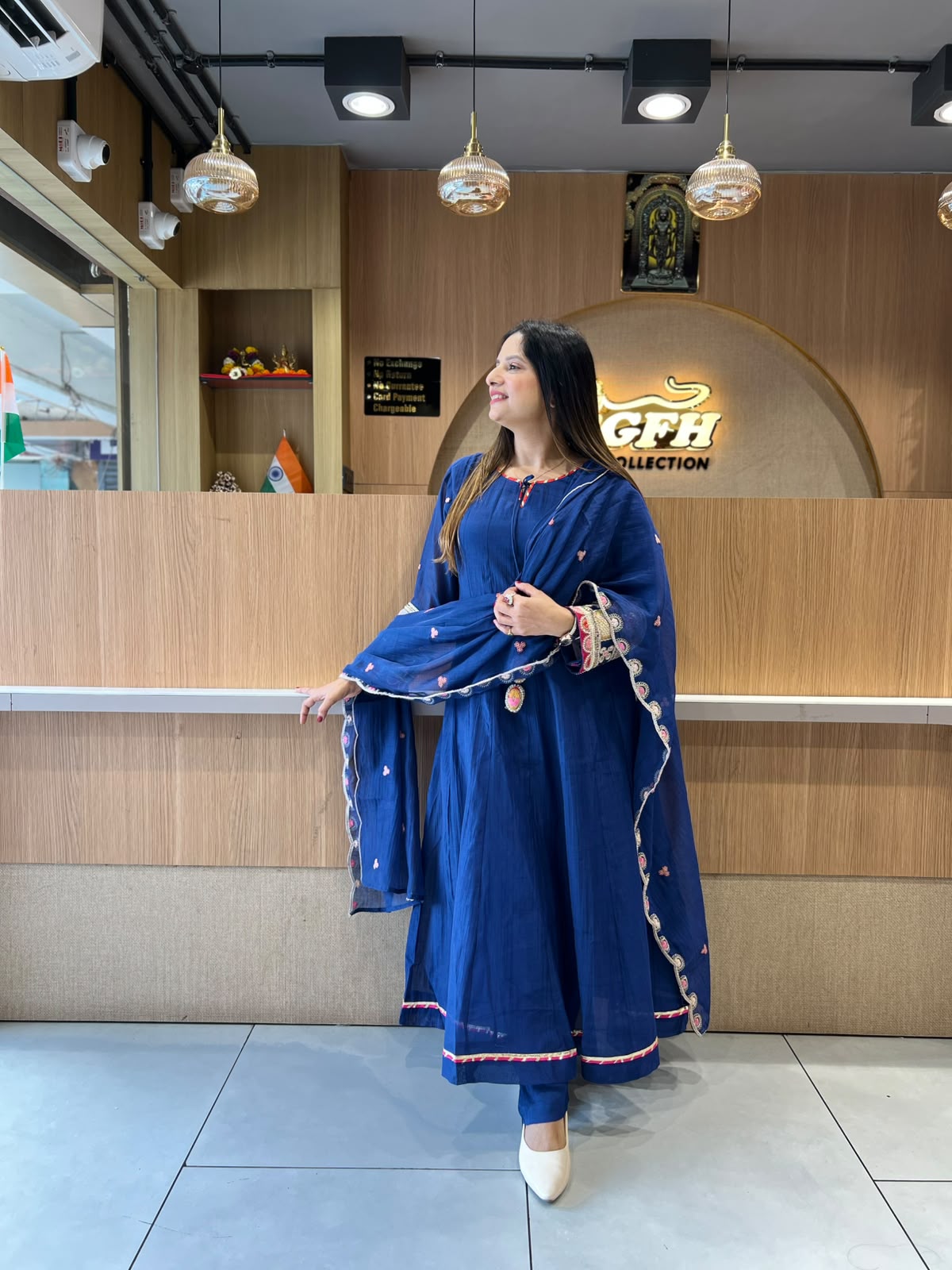 Pure Banaras Mull Chanderi Royal Blue 3pc Set