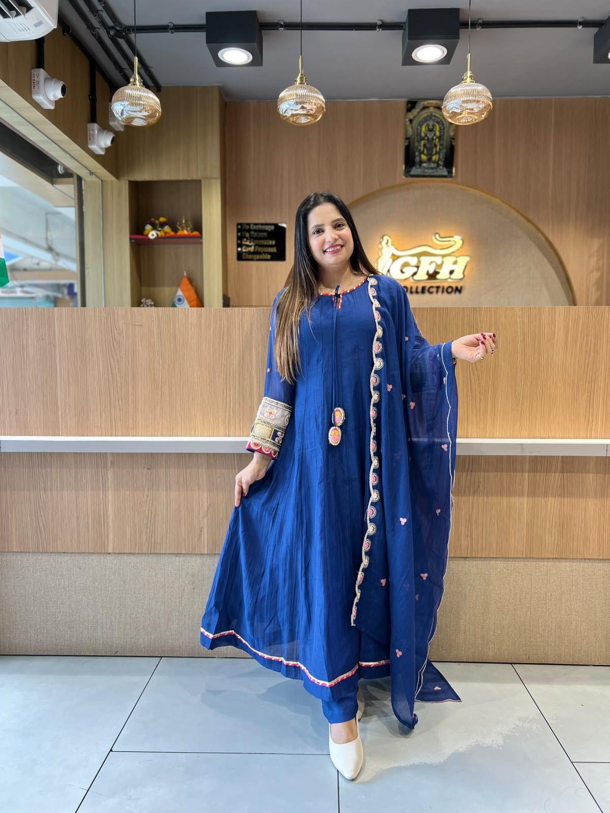 Pure Banaras Mull Chanderi Royal Blue 3pc Set