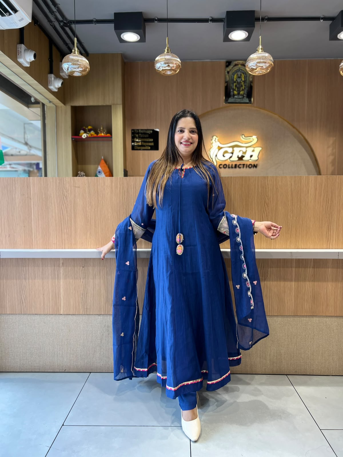 Pure Banaras Mull Chanderi Royal Blue 3pc Set