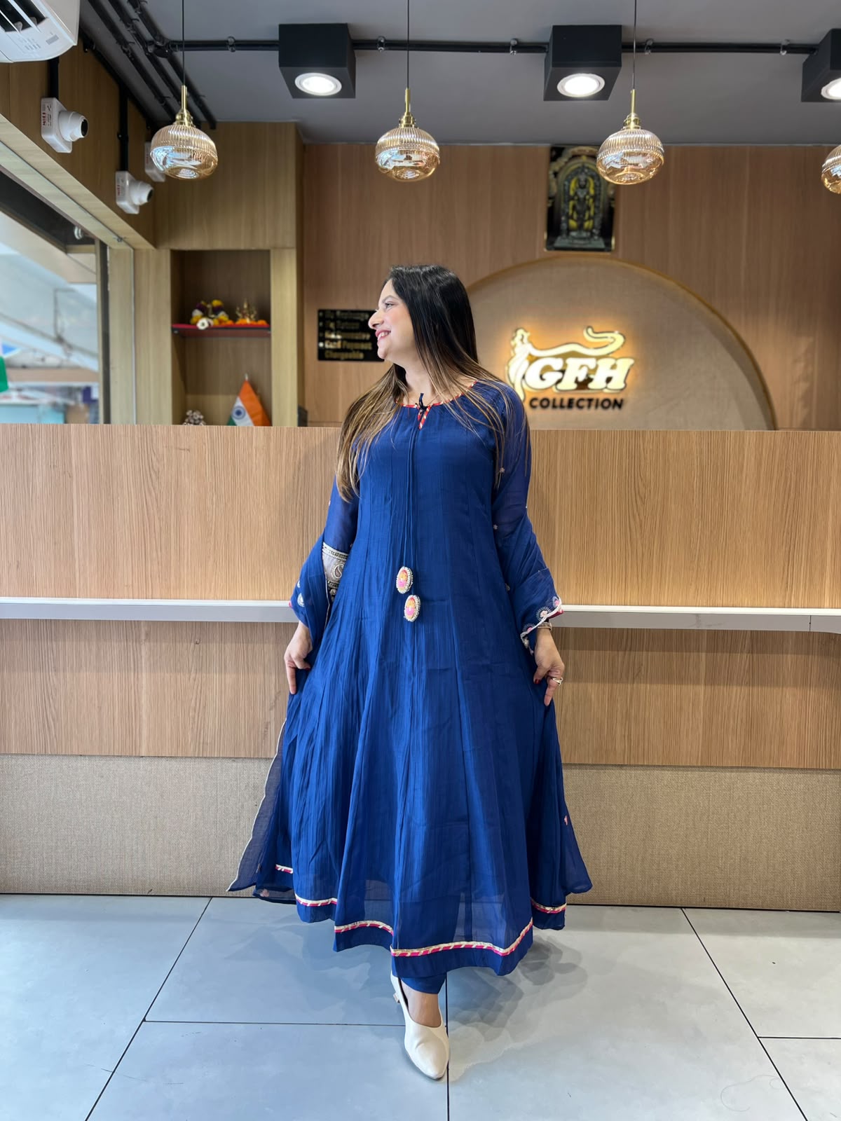 Pure Banaras Mull Chanderi Royal Blue 3pc Set
