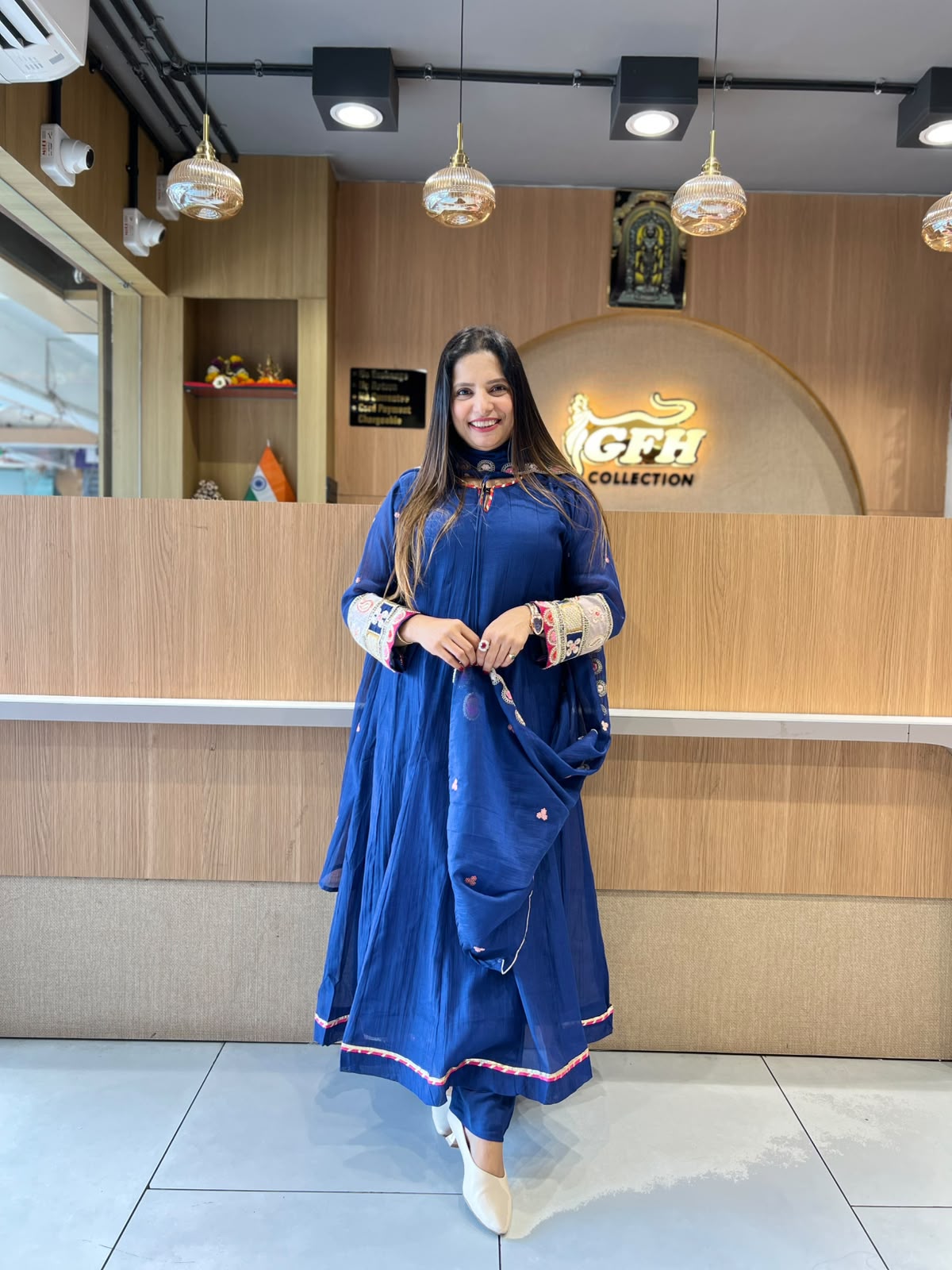Pure Banaras Mull Chanderi Royal Blue 3pc Set
