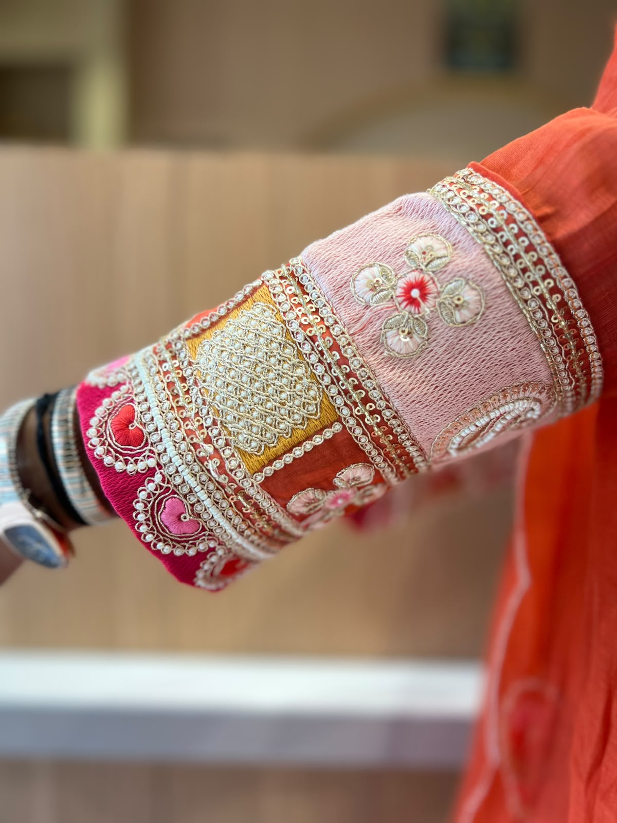 Pure Banaras Mull Chanderi Orange  3pc Set