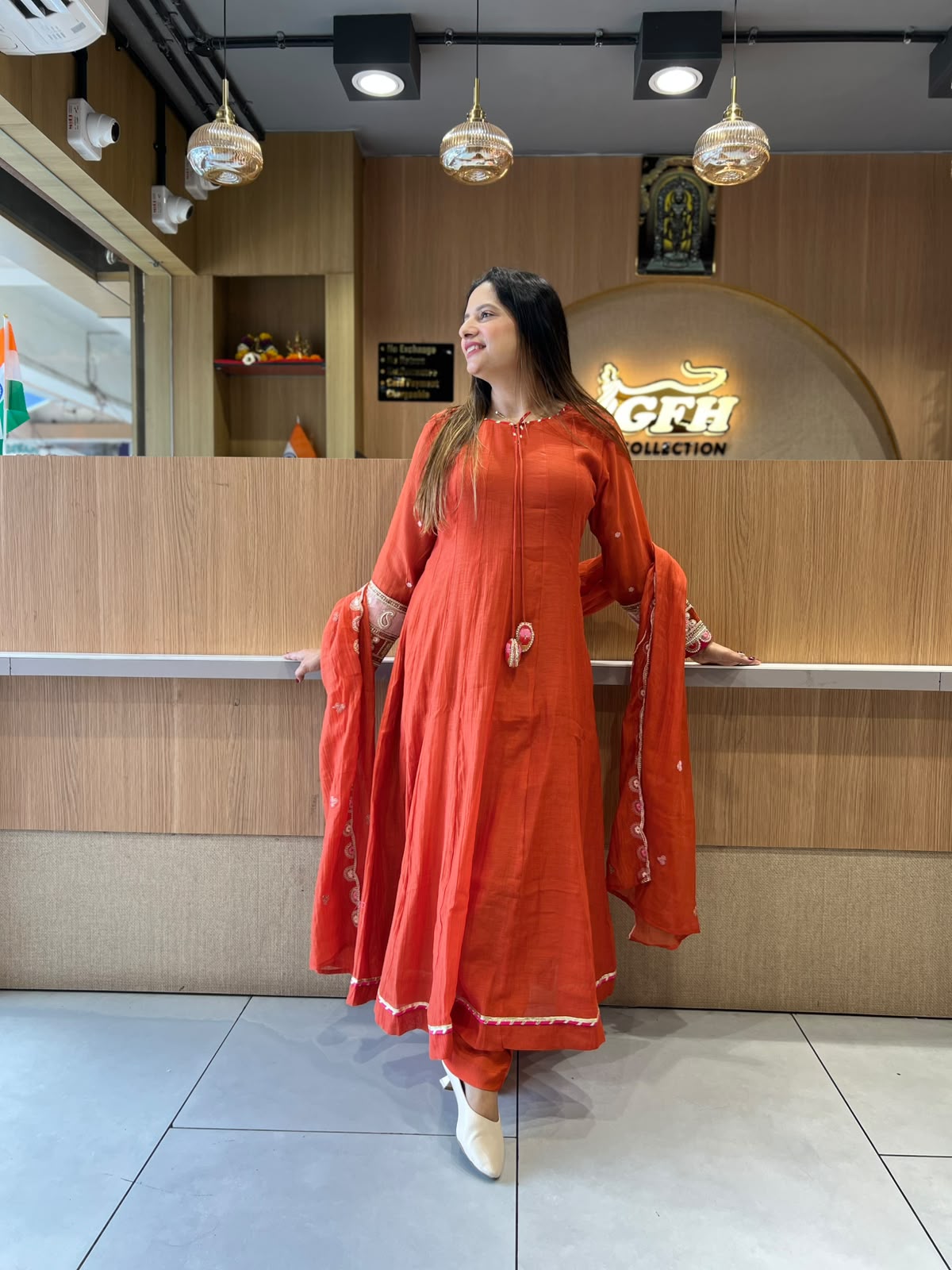 Pure Banaras Mull Chanderi Orange  3pc Set