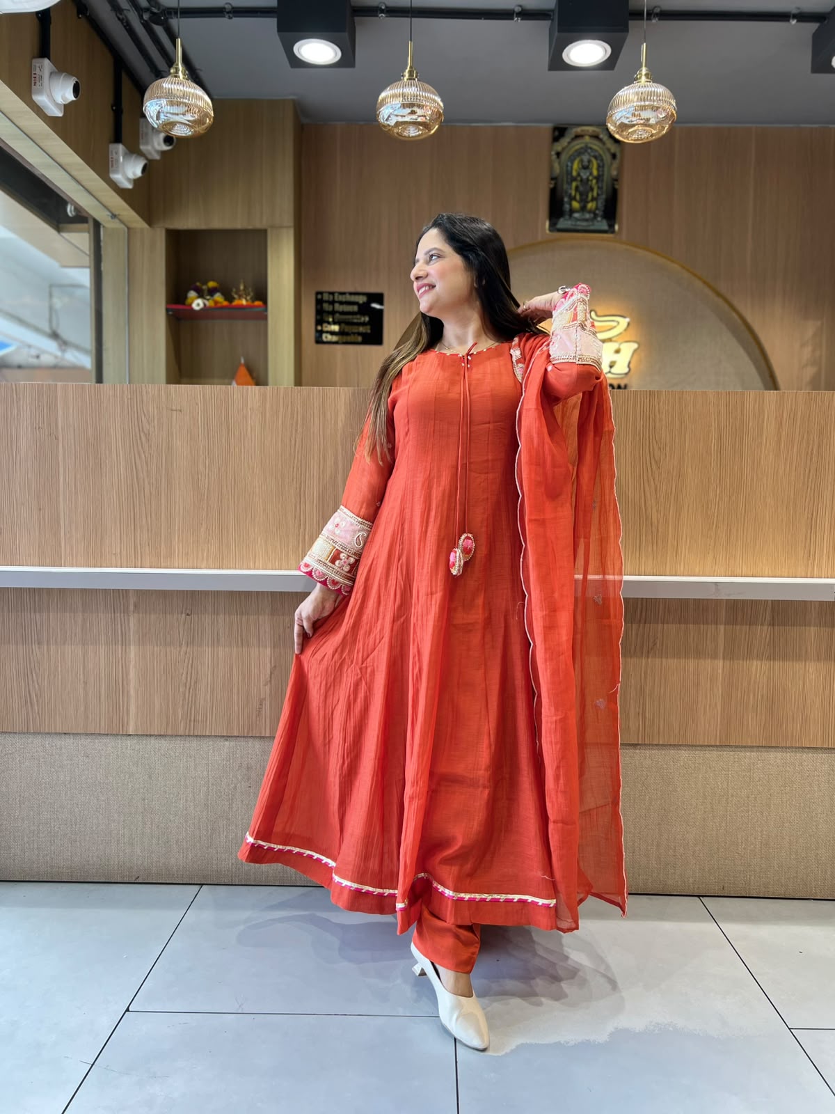 Pure Banaras Mull Chanderi Orange  3pc Set