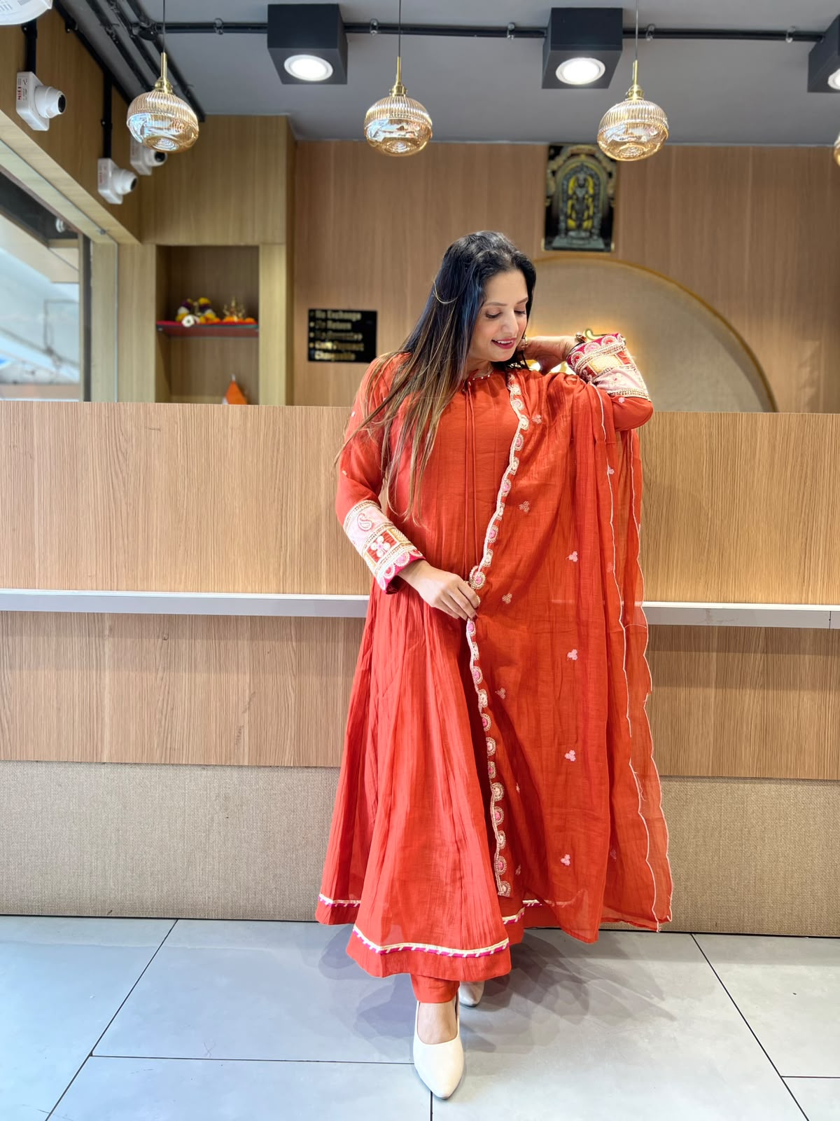 Pure Banaras Mull Chanderi Orange  3pc Set