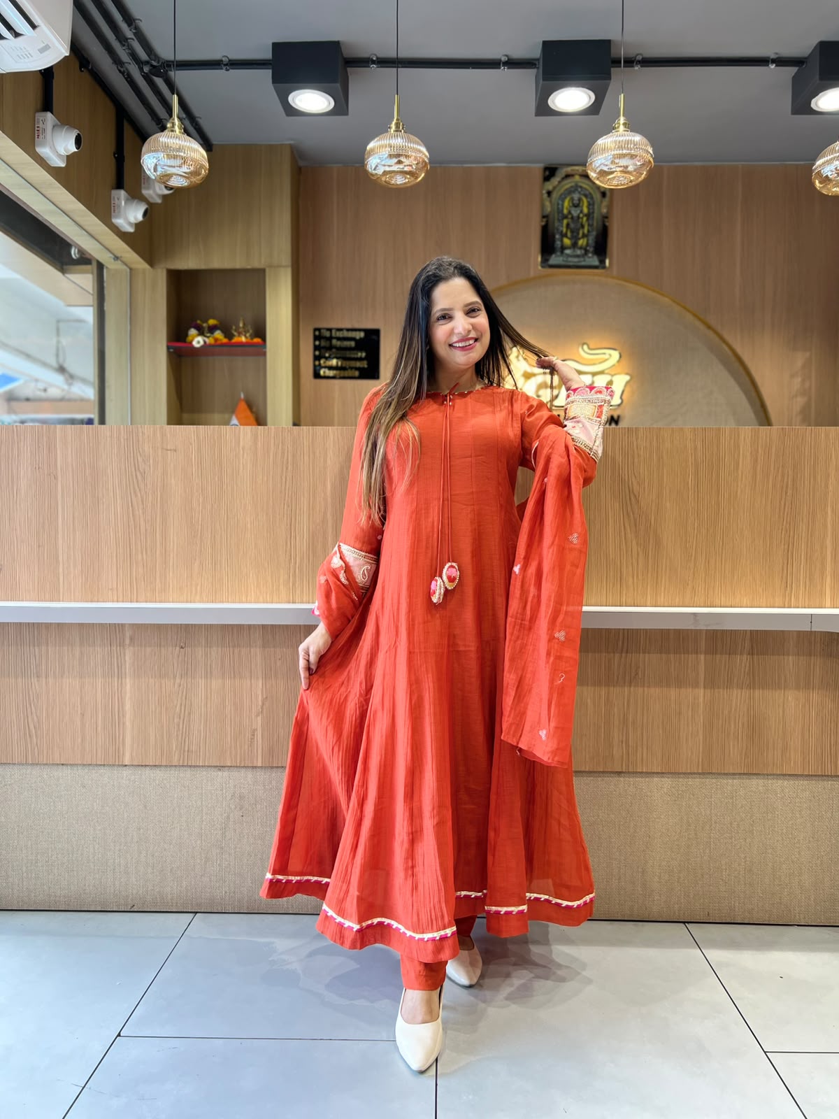 Pure Banaras Mull Chanderi Orange  3pc Set