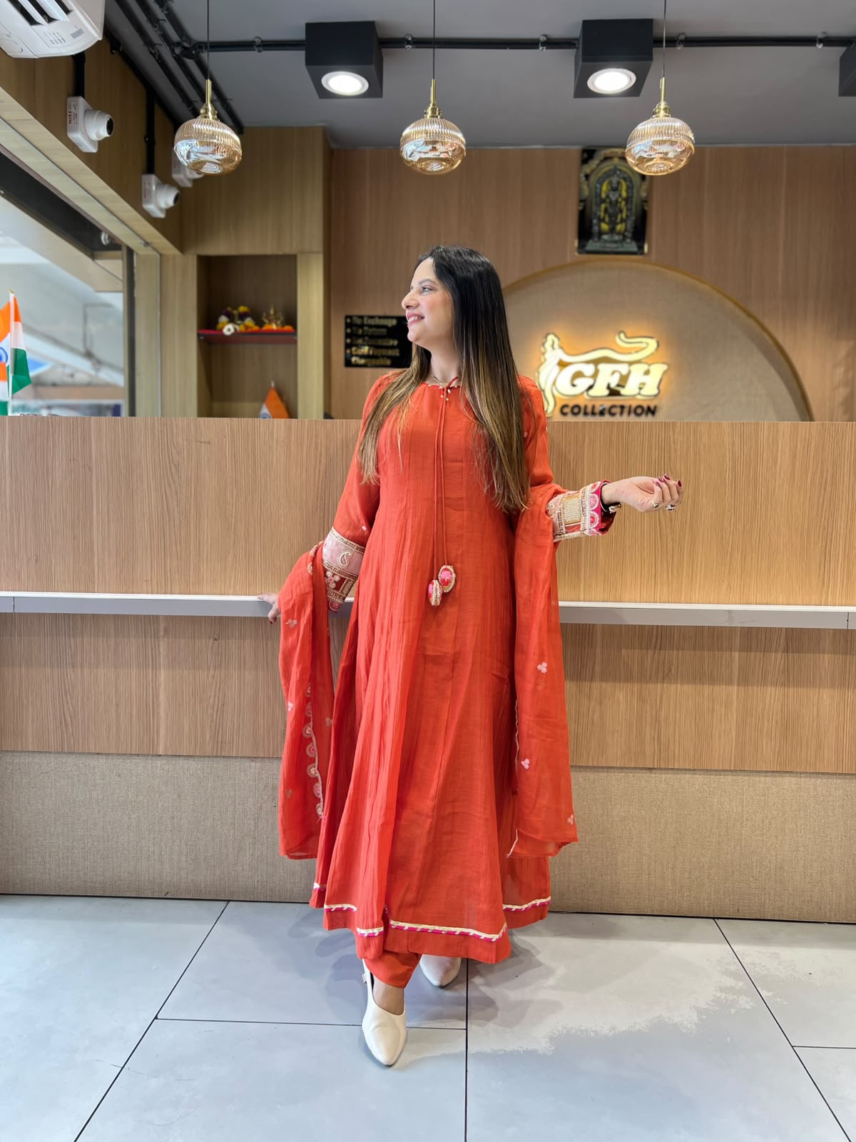 Pure Banaras Mull Chanderi Orange  3pc Set
