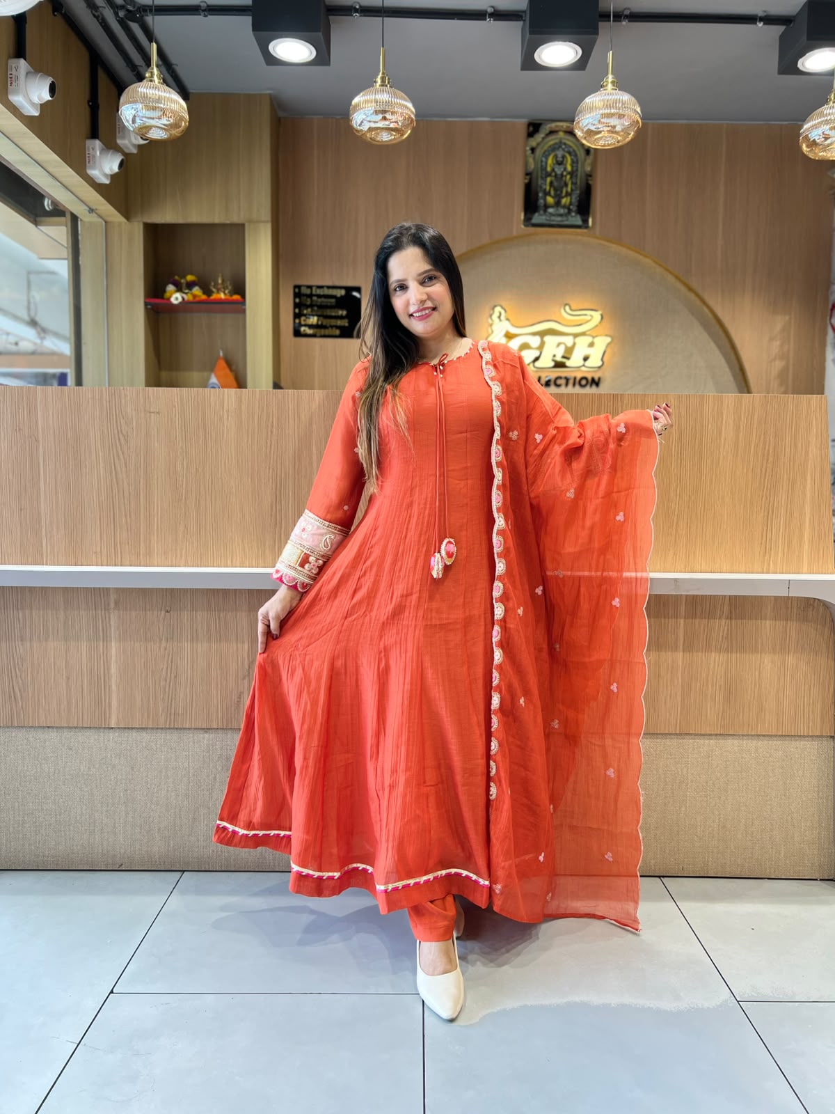Pure Banaras Mull Chanderi Orange  3pc Set