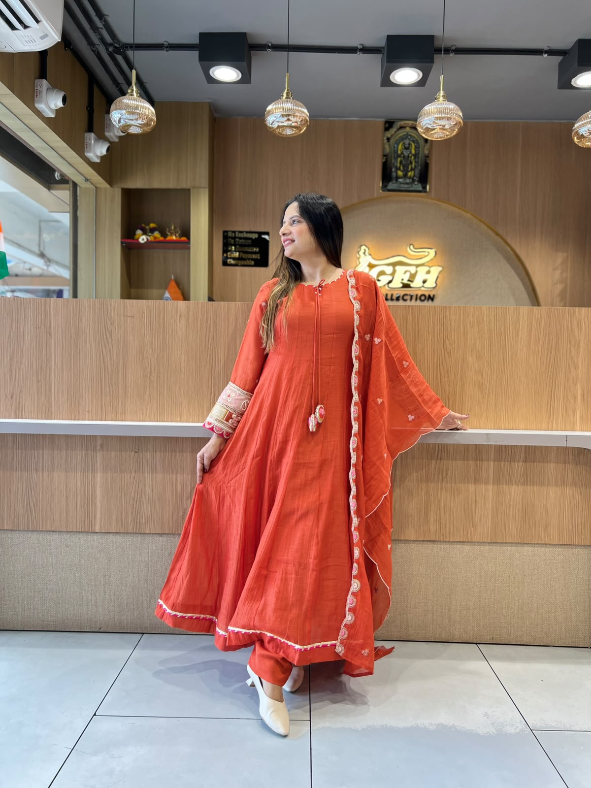 Pure Banaras Mull Chanderi Orange  3pc Set
