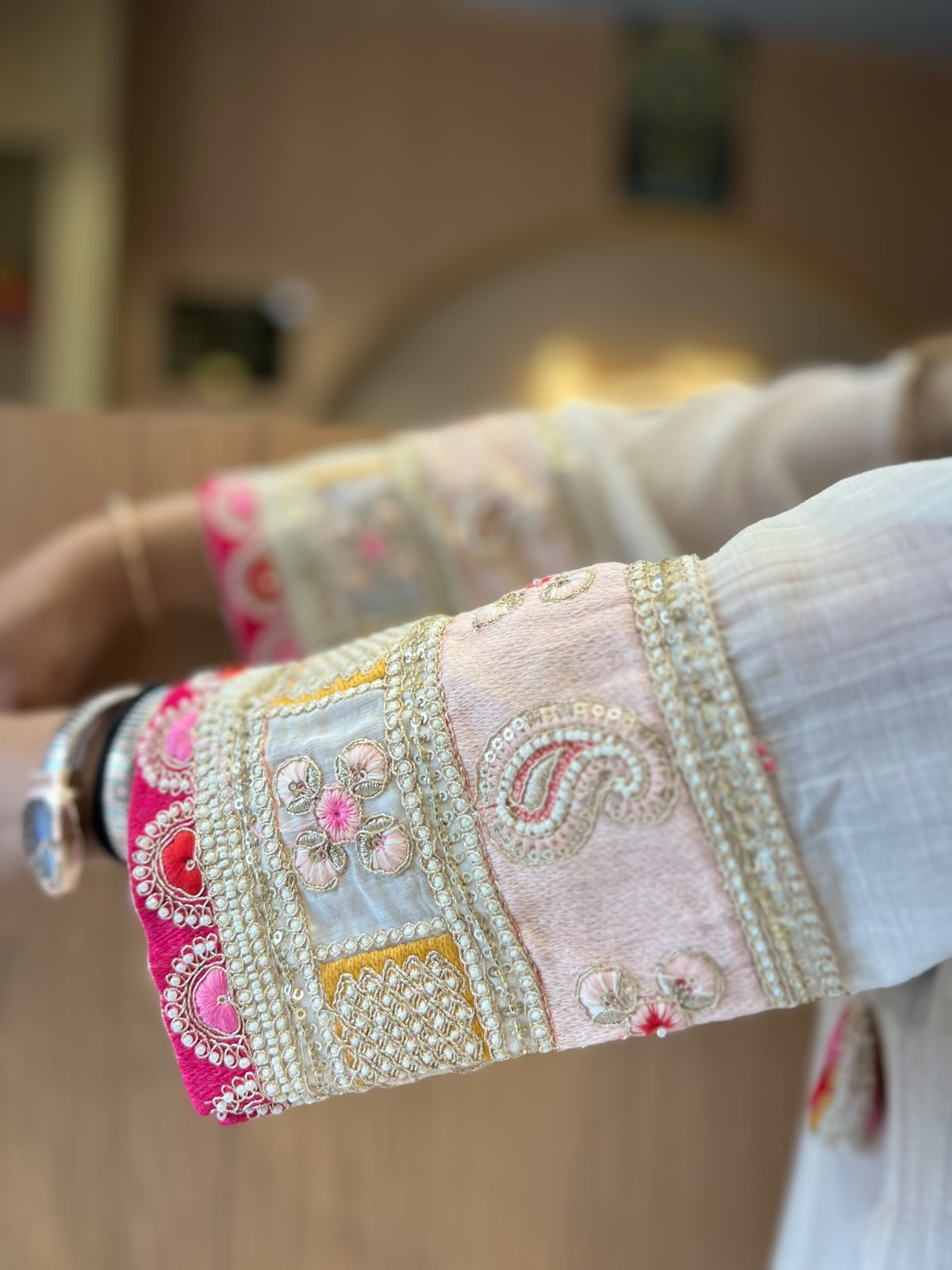 Pure Banaras Mull Chanderi Off White 3pc Set