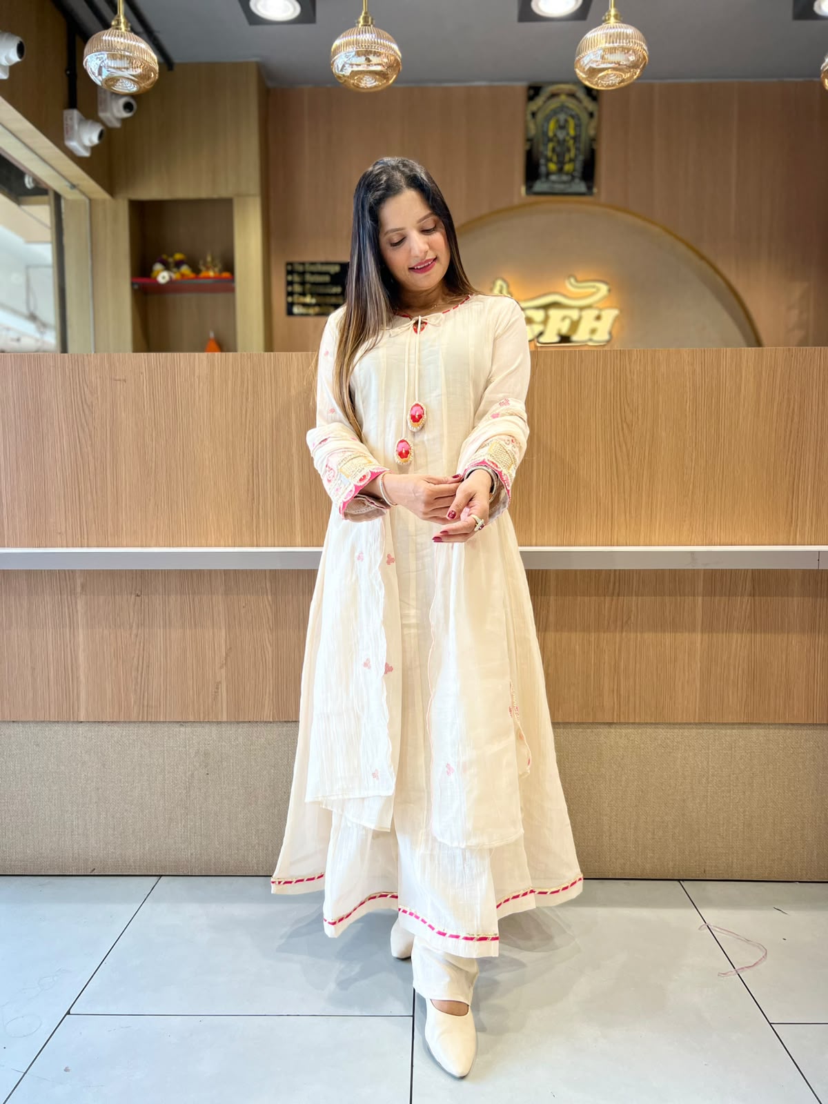 Pure Banaras Mull Chanderi Off White 3pc Set