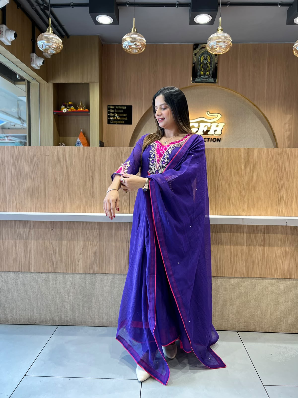Pure Banaras Mull Chanderi Purple 3pc Set
