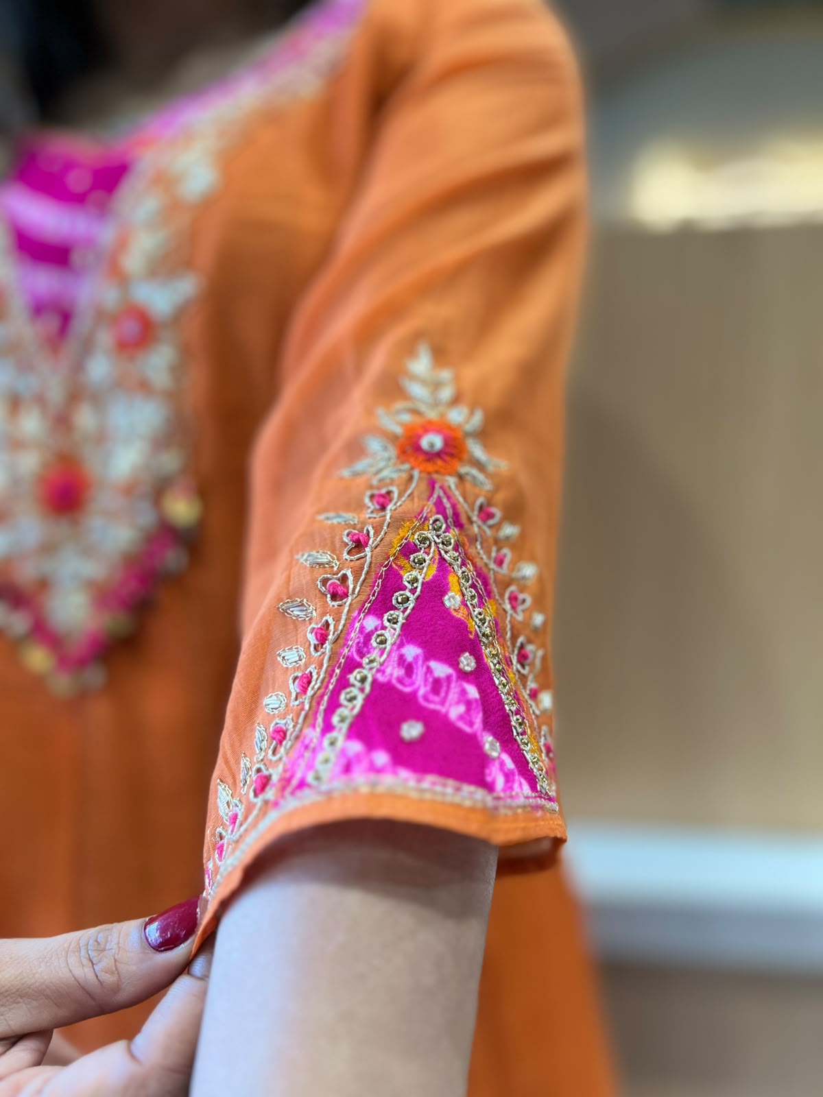 Pure Banaras Mull Chanderi Orange 3pc Set