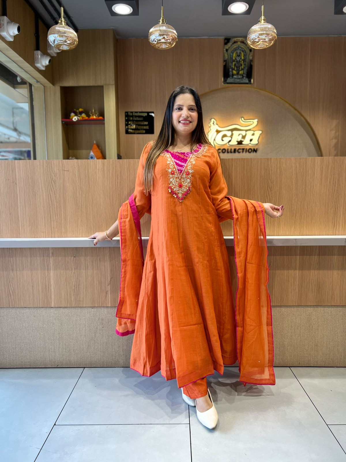 Pure Banaras Mull Chanderi Orange 3pc Set