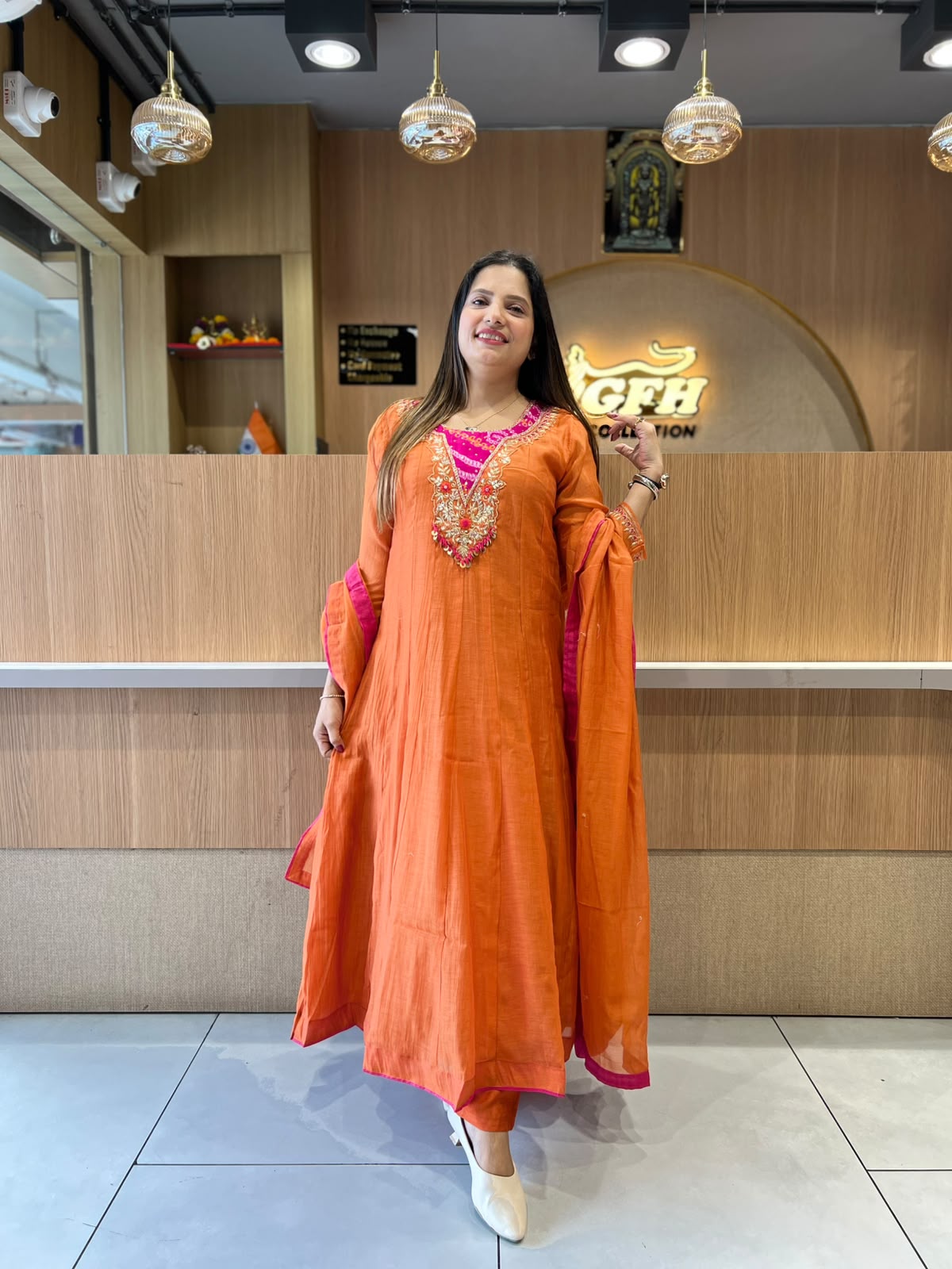 Pure Banaras Mull Chanderi Orange 3pc Set