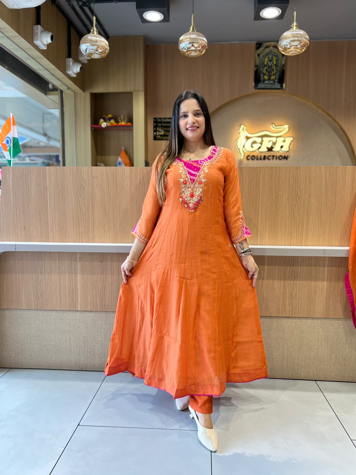 Pure Banaras Mull Chanderi Orange 3pc Set