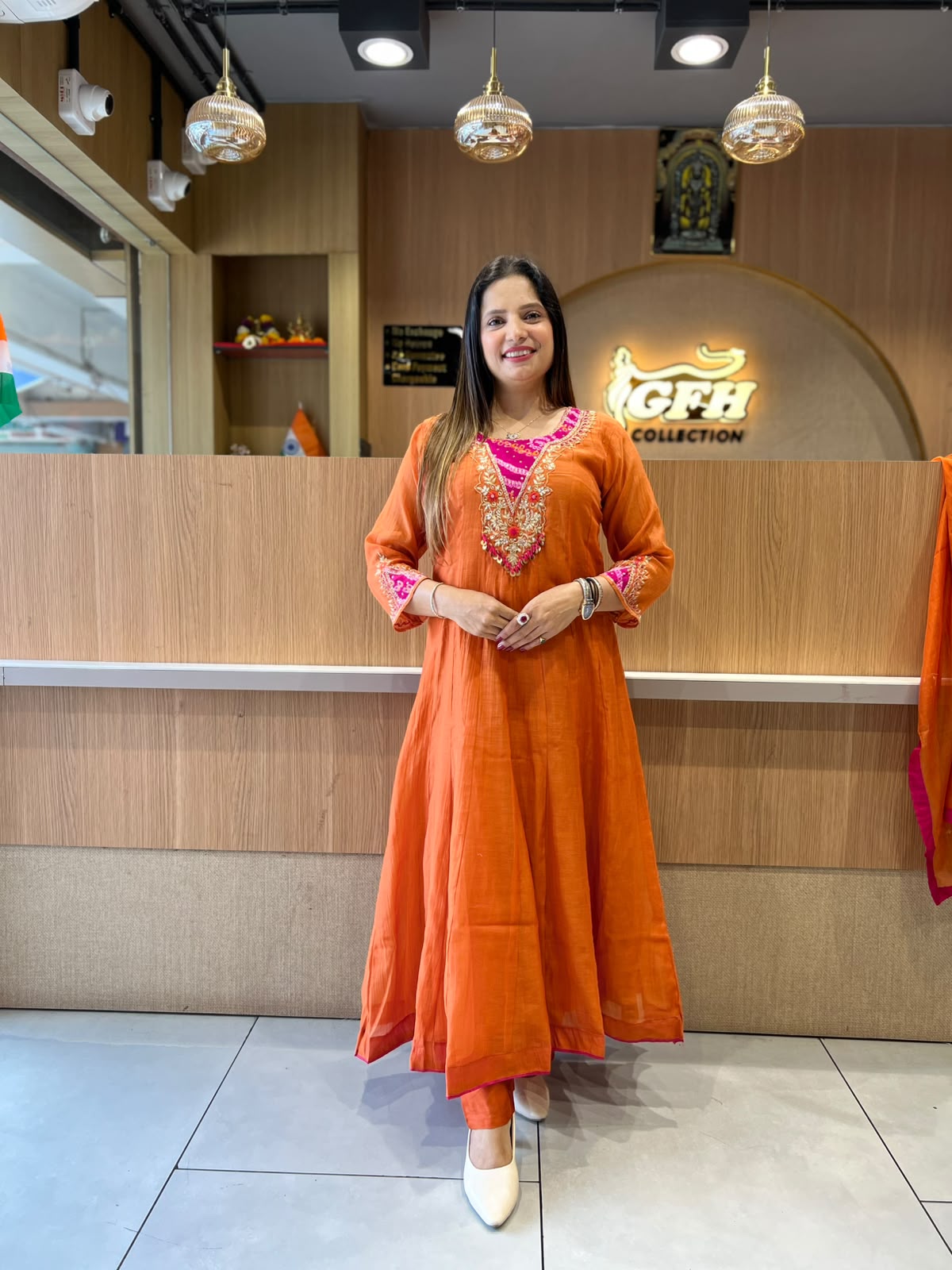 Pure Banaras Mull Chanderi Orange 3pc Set