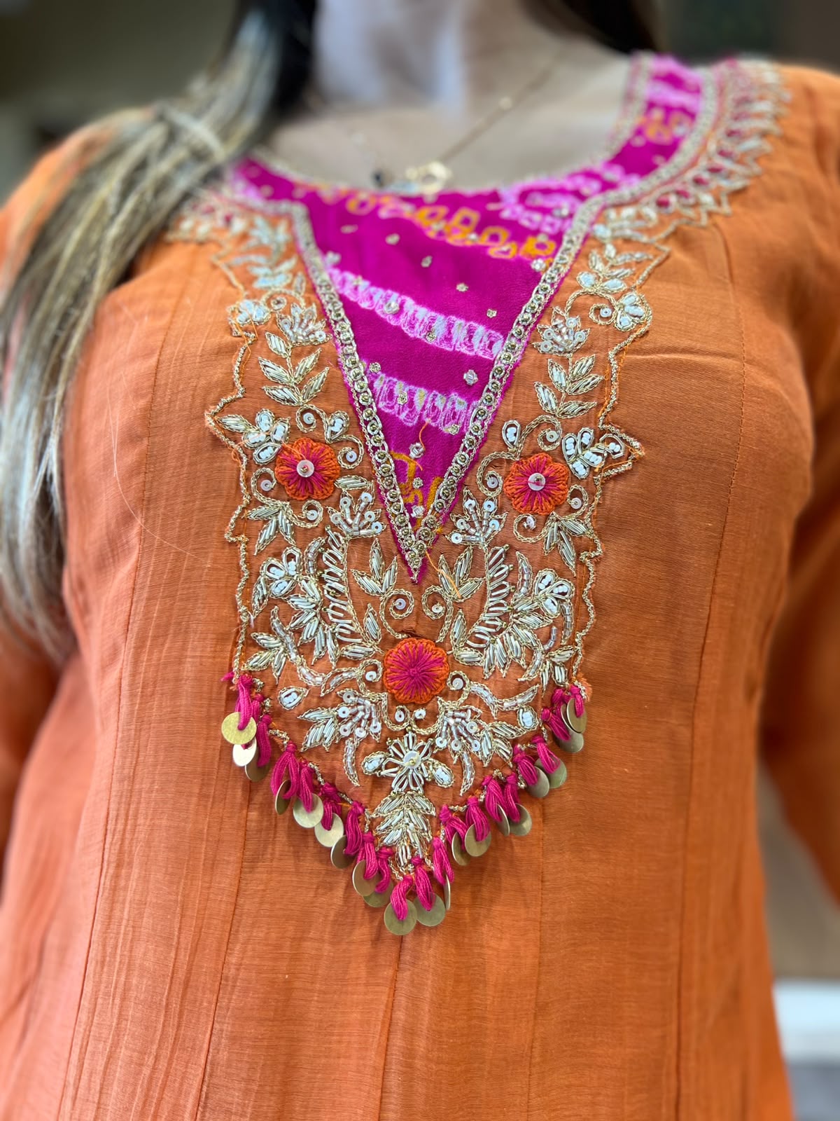 Pure Banaras Mull Chanderi Orange 3pc Set