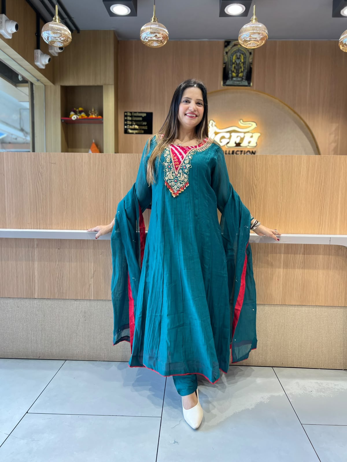 Pure Banaras Mull Chanderi Rama Green 3pc Set