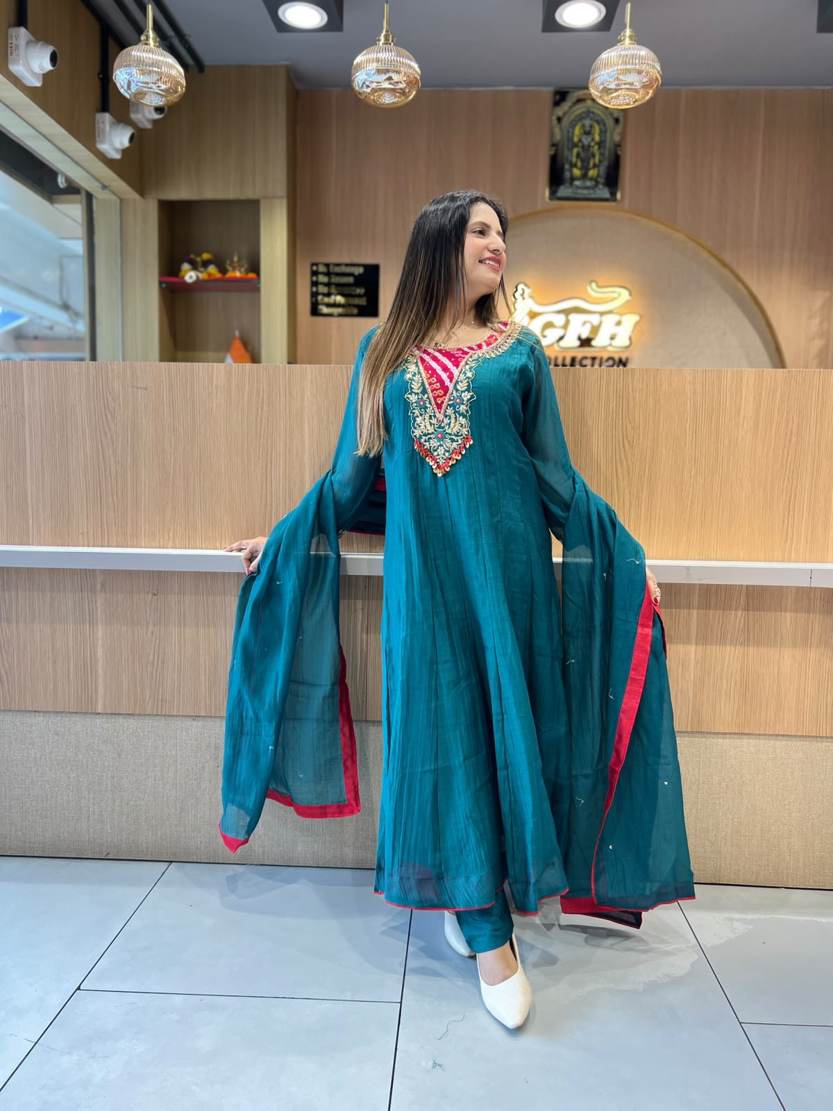 Pure Banaras Mull Chanderi Rama Green 3pc Set