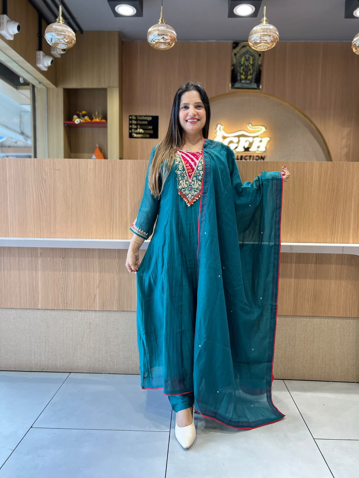 Pure Banaras Mull Chanderi Rama Green 3pc Set