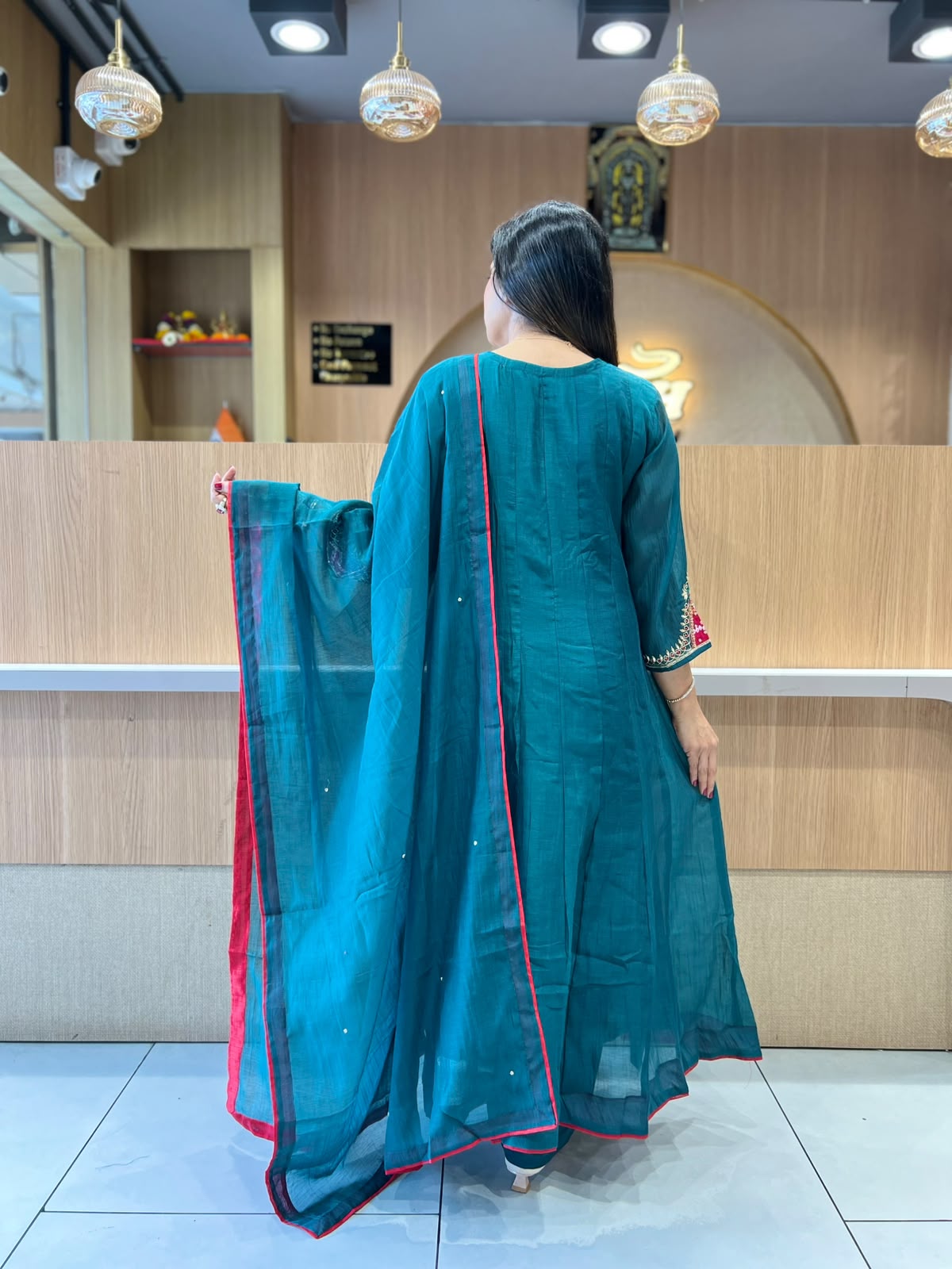 Pure Banaras Mull Chanderi Rama Green 3pc Set