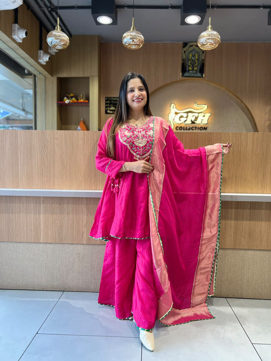 Pure Dola Silk Rani Pink 3pc Set