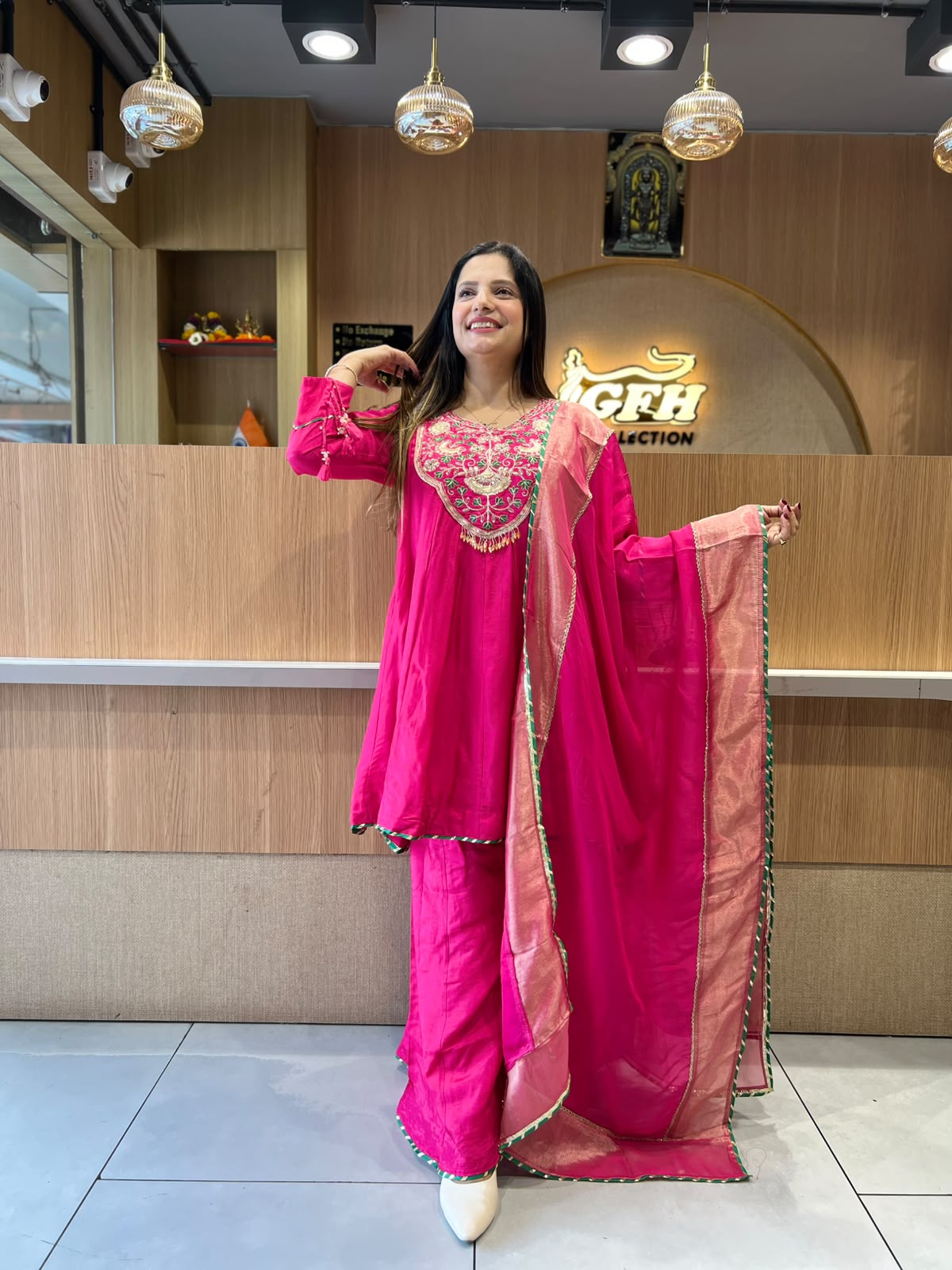 Pure Dola Silk Rani Pink 3pc Set