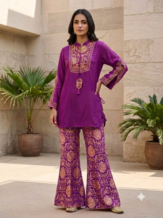Pure Muslin Purple Cord Set (Dispatch On 2 October)