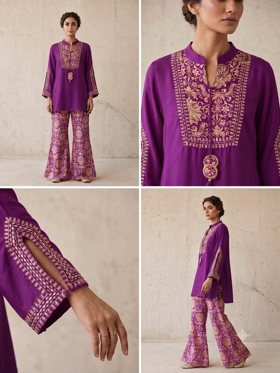 Pure Muslin Purple Cord Set (Dispatch On 2 October)