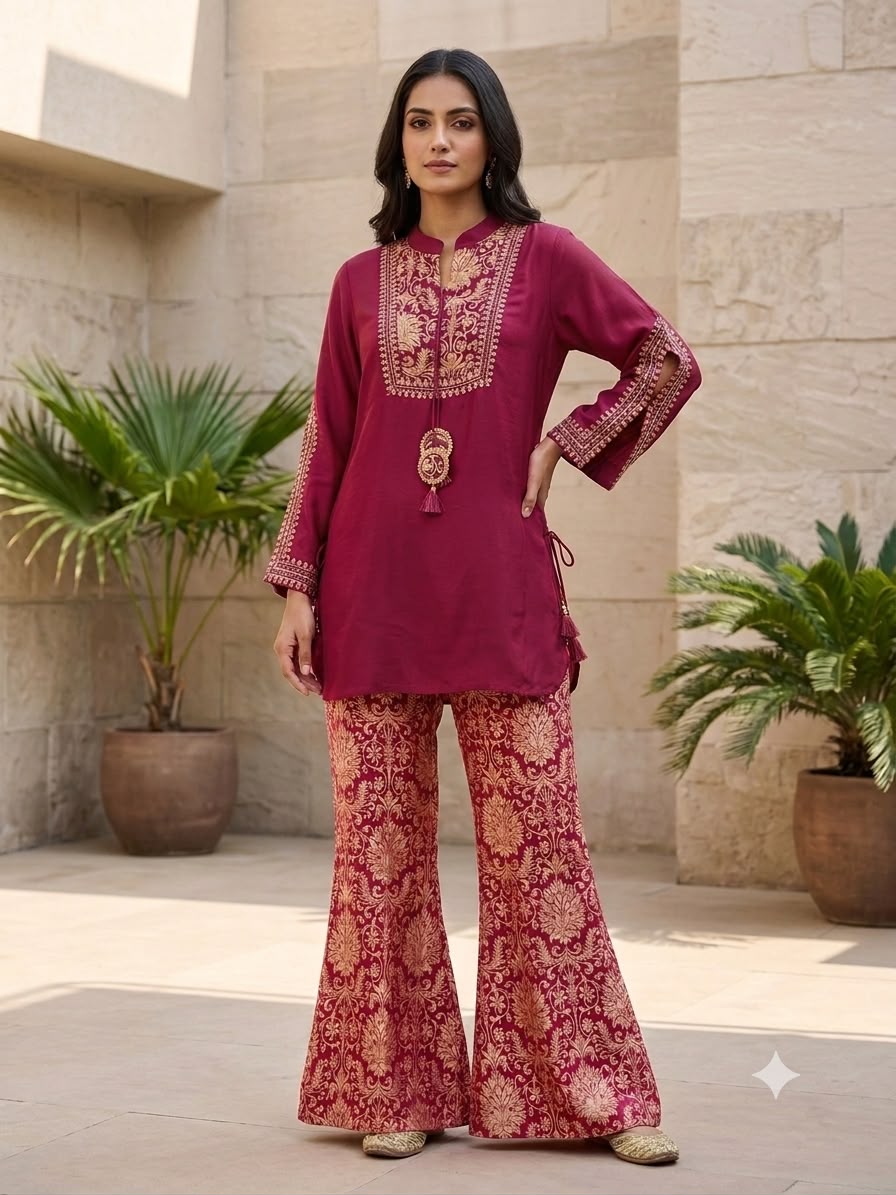 Pure Muslin Magenta Cord Set (Dispatch On 2 October)