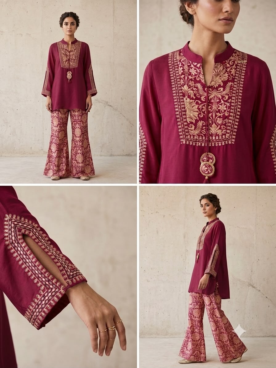 Pure Muslin Magenta Cord Set (Dispatch On 2 October)