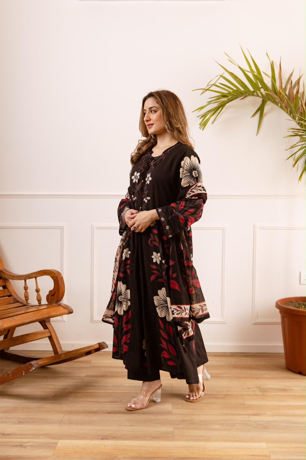 Pure Cotton Black Anarkali 3pc Set