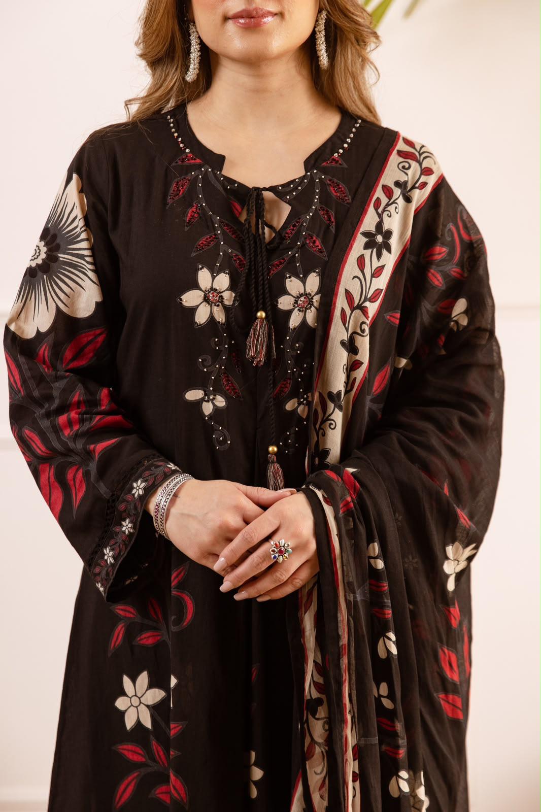 Pure Cotton Black Anarkali 3pc Set