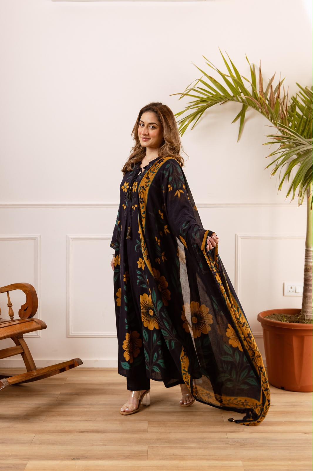 Pure Cotton Blue Anarkali 3pc Set