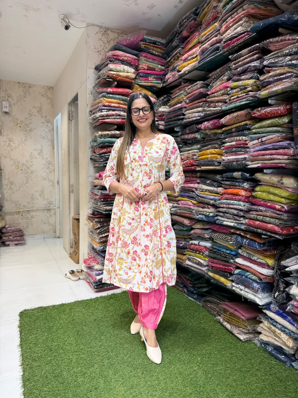 Pure Jaipuri cotton Afghani 2 pc set Blush pink color