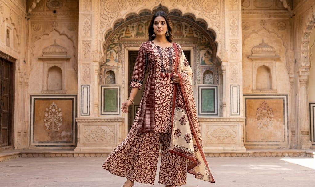 Pure Jaipuri cotton 3 pc Divider set Maroon color