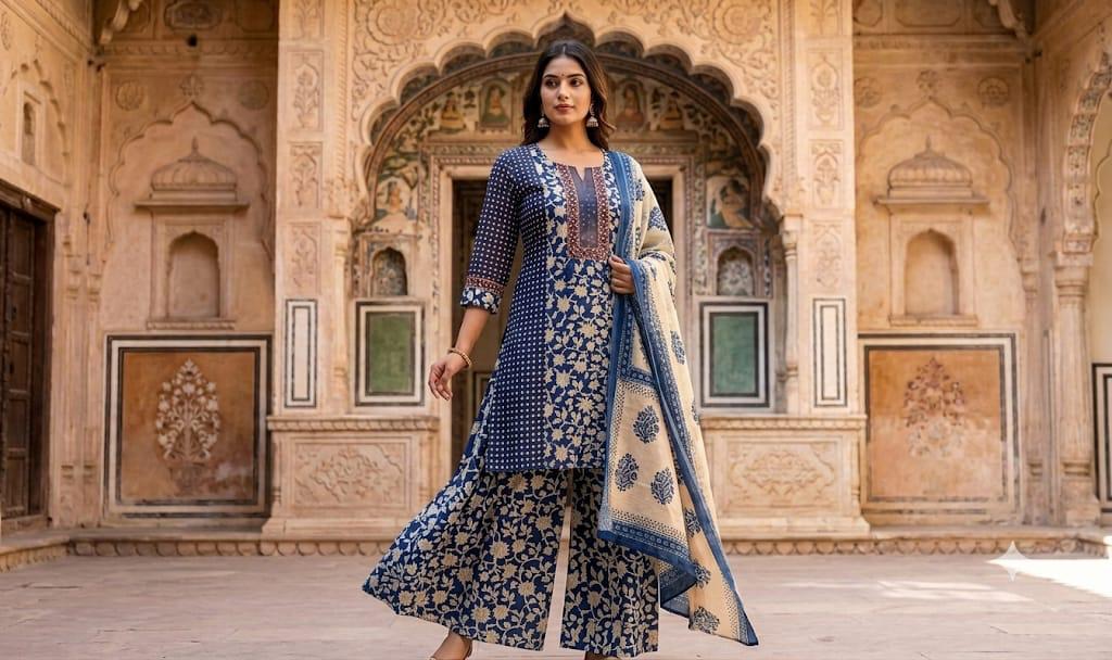Pure Jaipuri cotton 3 pc Divider set Indigo Blue color