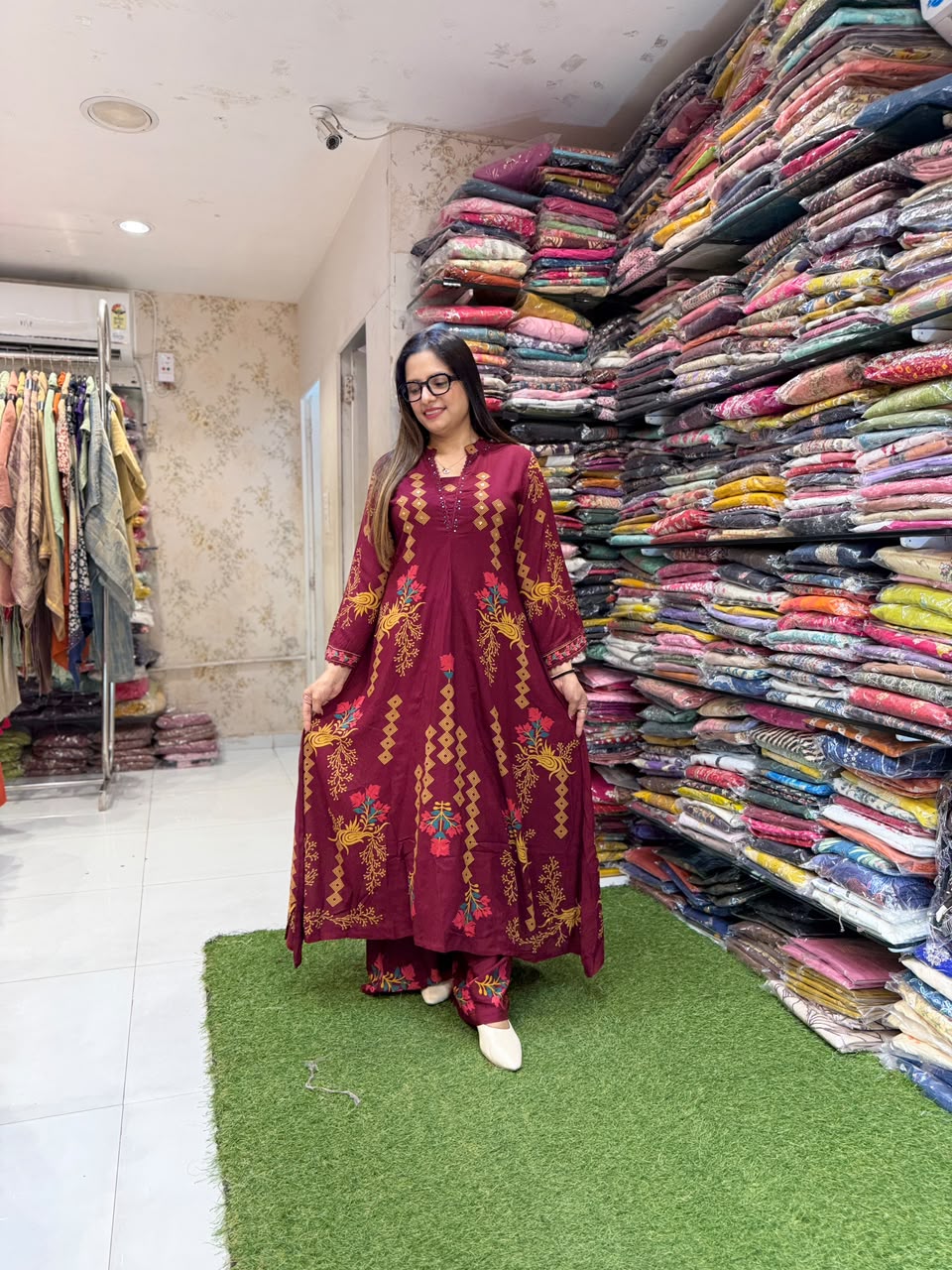 Pure German Rayon Anarkali 2 pc set Maroon color