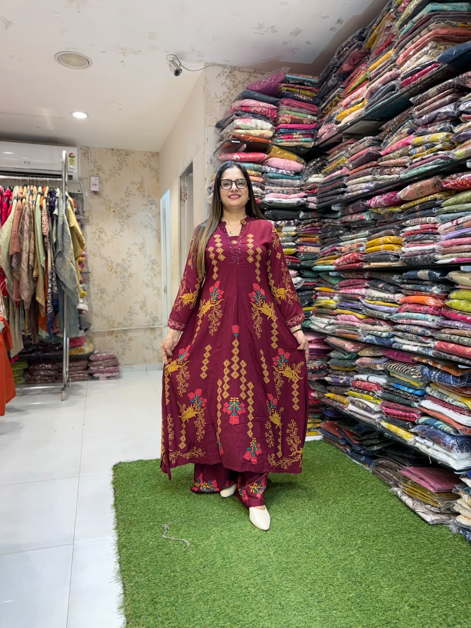 Pure German Rayon Anarkali 2 pc set Maroon color