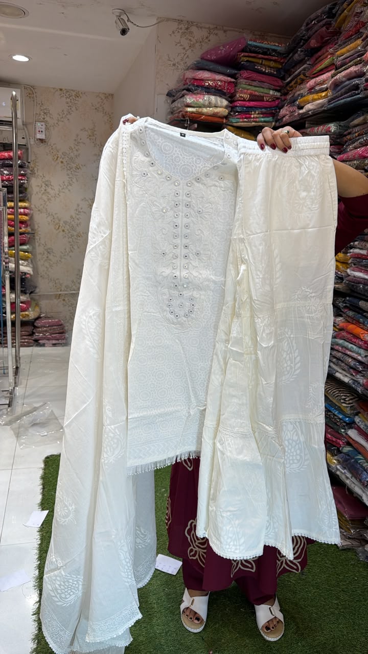 Pure cotton sharara 3 pc set lucknowi work