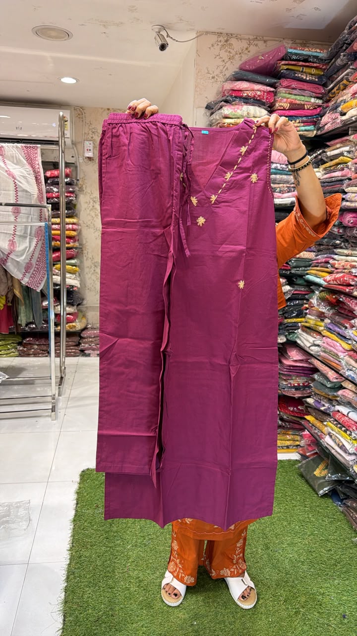 Pure cotton sleeveless top with palazo burgundy